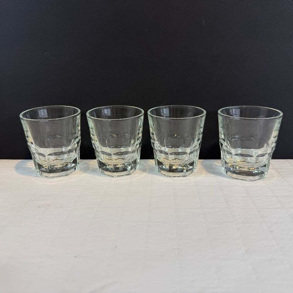 Set of 4 Clear Glass Octagon Base Libbey Gibraltar Rocks Glasses